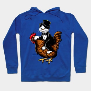 Tuxedo Cat on a Chicken Funny Hoodie